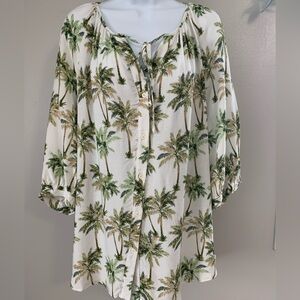 N Touch Tropical Palm Tree Print Button Down Blouse